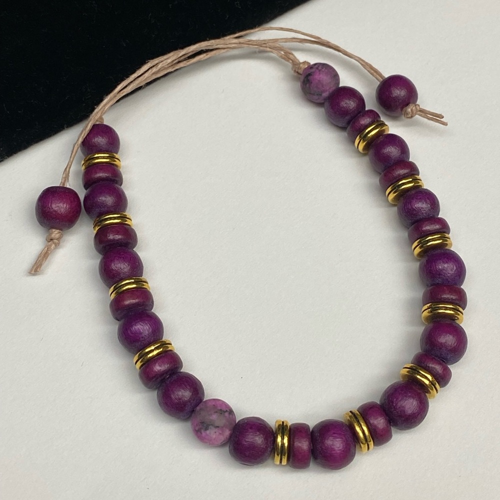 Tie Hemp Jasper and Wood Beaded Anklet or Bracelet